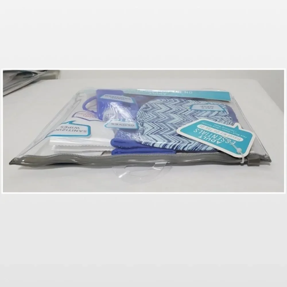 New ABG Accessories Mask Gloves Wipes Adult Travel Kit Grey White 8 Piece NWT